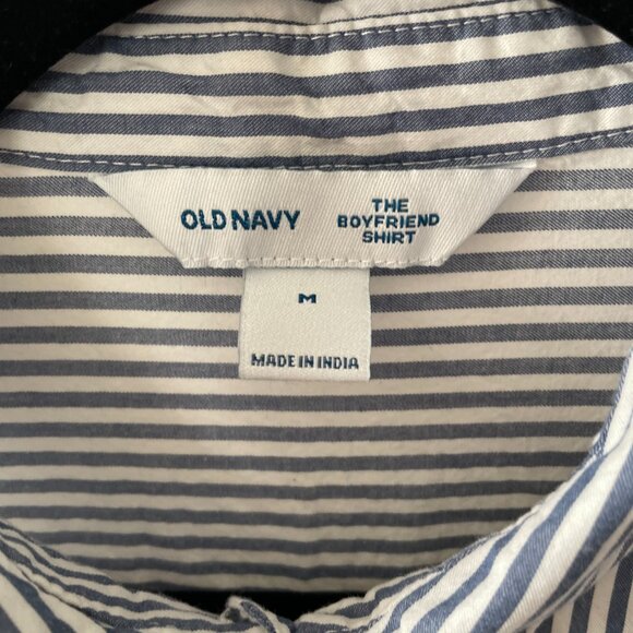 Old Navy Womens Blue Long Sleeve Striped The Boyfriend Button Up Shirt Size M - Picture 3 of 8